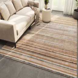 Beige Solid Wool and Viscose 6 ft X 9 ft Hand Woven Rectangle Carpet-image-33