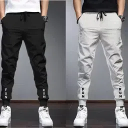 Pack of 2 Men Solid Black, Grey Track Pants-image-40