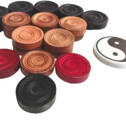 WOODEN CARROM GOTI (11 BLACK,11 BROWN,2 RED) WITH STRIKER Carrom Pawns-picture-38