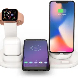 Litvibes Wireless Charging Station 4 in 1,Fast Wireless Charger 3A rotatable Stand Dock for Micro USB phones and Type-C phones, Multi-Function charging stand compatible for Iphones - BLACK Charging Pad-11