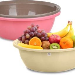 Plastic Multipurpose Storage Basket|12 LTR|Pack of 3|Cream & Pink & Brown Storage Basket-image-66