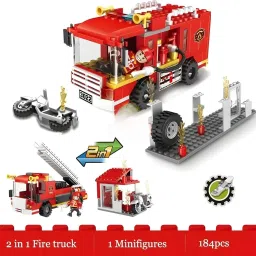 2 in 1 City Fire Truck Fire Station Building Blocks Fire Engine Vehicles Set-18