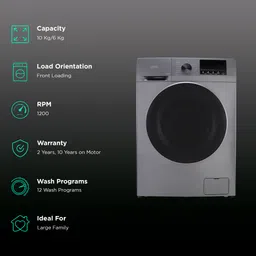Croma 10/6 kg Inverter Fully Automatic Front Load Washer Dryer (CRLWWD0106W3162, In-built Heater, Grey) image 2