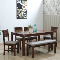 woodsworth from pepperfry Segur Sheesham Wood 6 Seater Dining Set In Provincial Teak Finish with 01 Table 01 Bench and 4 Chairs-picture-10