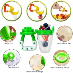 goodmunchkins Medium Fresh Food Nibbler Fruit Feeder Silicon Nipple Pacifier Color Green & Yellow Pack of 2 Teether and Feeder image 4