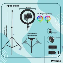 Webilla 10'' RGB LED Ring Light with Adjustable Tripod Stand and Phone Holder Ring Flash image 3