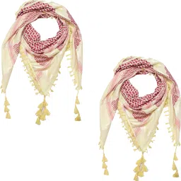 Embroidered Cotton Blend Men Maroon, White Scarf-image-72