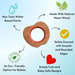 babycov Neem Wood Teethers for Baby Set of 4 | for 3 Months Baby. (Apple Stick Ring) Teether image 2