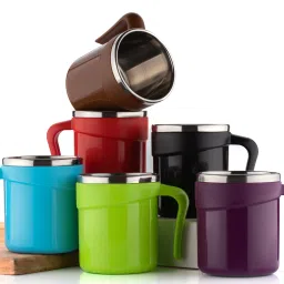 Pack of 6 Plastic, Stainless Steel Tea Cups Set / Tea Mug / Tea Cups / Cups / Mugs / Set-22