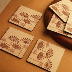 bambaise Peach Premium MDF Cotton Wooden Coaster with Mandala Art - Set of 6-picture-2