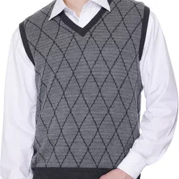 aarbee Men Argyle V Neck Reversible Grey Sweater-picture-16