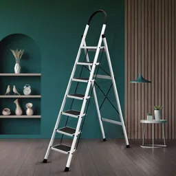 plantex Anti-Skid Strong Foldable Wide 7 Step Ladder/Ladder for Home-(White-Apex) Steel Ladder-picture-5
