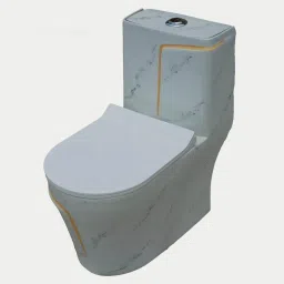 Shining white Marble commode with Yellow Finishing Line and Round Flush Button Western Commode-16
