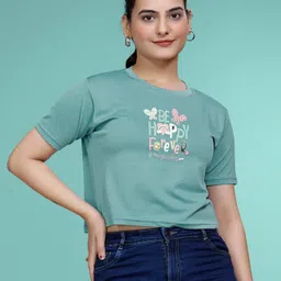 jk creation Party Regular Sleeves Graphic Print, Solid Women Light Green Top-picture-37