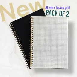 A5 Black Square grid Notebook Golden wiro , 60 Sheets/120 Pages, 100gsm Paper, A5 Notebook SQUARE GIRD 100 Pages-0