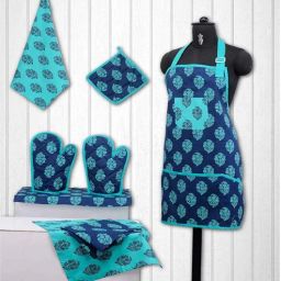 swayam Indian Motif Blue Cotton (Set of 8) Kitchen Linen Set-picture-33