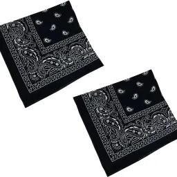 Uniqon Pack Of 2 Pcs Black Double Side Printed Multifunctional Paisley Hanky ["Black"] Handkerchief-12