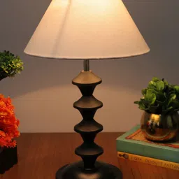 homesake Black Metal Table Lamp with Fabric Shade, B22 holder, Pillar, Beige Table Lamp-picture-25