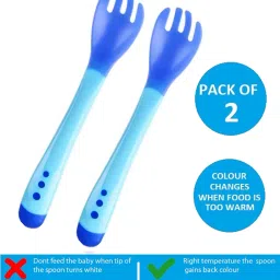 Baby Temperature Sensing Silicone Tip Fork - Pack Of 2 Blue - Plastic-90