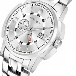 provogue All Silver Day and Date Functioning Long Life Sliver Plated chain Quartz Analog Watch- For Men Basic Analog Watch for Men with Day and Date Display image 3