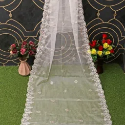 Organza Embroidered, Self Design White Women Dupatta-picture-31