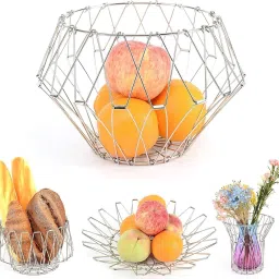 Multipurpose Stainless Steel Folding Fruit Vegetable Basket Stand for Kitchen/Dining Table/Center Table/Home (8 Shapes) Stainless Steel Fruit & Vegetable Basket-image-53