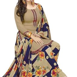 Unstitched Crepe Salwar Suit Material Floral Print-image-113