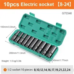 adawat 10 Pieces Deep Impact Socket Set 1/2-Inch Hex Socket Set image 2