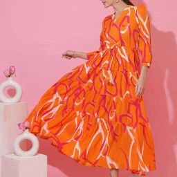 Women Fit and Flare Orange Maxi/Full Length Dress-image-63