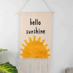 Natural Cotton Tufted Handmade Hanging Wall Decor HELLO SUNSHINE (Yellow)-image-29
