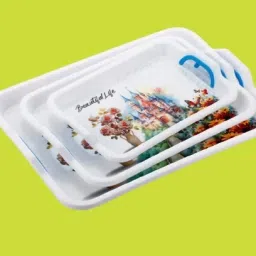 Premium Quality Plastic Set of 3 Serving Tray For Daily Kitchen Use Tray A14 Tray Serving Set-image-137