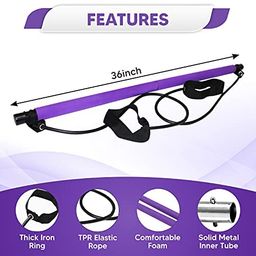 rexez Bar with Resistance Bands - Portable Lightweight 2 Section Pilates Bar Kit with Resistance Bands - Home Studio Workout Active Bar Pilates Accessory Stick - Easy to Use and Easy to Carry image 2