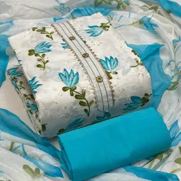Unstitched Pure Cotton Kurta & Churidar Material Embroidered-image-15