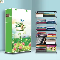 6 Shelf Foldable Collapsible Wardrobe Storage Organizer Almirah Cloth Rack PP Collapsible Wardrobe-image-53