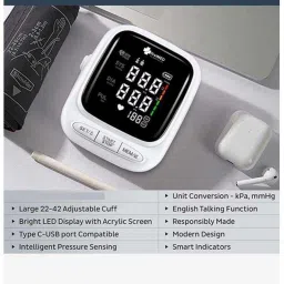 Firstmed FM 02 Upper Arm Automatic Digital Talking Blood Pressure Monitor, Heart Rate Machine & Pulse Checking meter for Accurate Home Monitoring with 1 Year Warranty, Batteries Included Automatic + Advance Feature Blood Pressure Monitoring System FM 02 Bp Monitor image 4