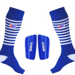 Ultimate Protection (One Pair Large Shin Guard + One Pair Lycra Striped Knee Length Football Socks + One Pair UV Protection Arm Sleeves) Football Kit-image-54