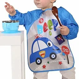 babygo Sleeves Washable Waterproof Feeding Bib for Babies and Kids -1 Piece (Random Color)-picture-3