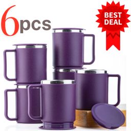 Pack of 6 Plastic, Stainless Steel 220ml Tea Cup Set, Stainless Steel Mug, Chai Cup, Steel Cup With Lid-23