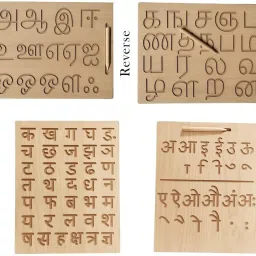 Combo of Reversible Tamil with Hindi Alphabet Wooden Tracing Board with pencil-image-26