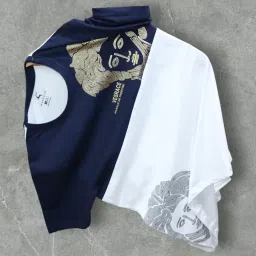 Men Printed Round Neck Pure Cotton Navy Blue T-Shirt-image-47