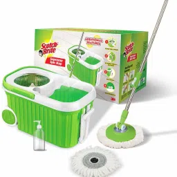 Supreme Spin Bucket Mop with Steel Spinner, Wheels, Drag Handle, Drain Plug & Dispenser (2N Microfiber Refills) Mop Set-image-4