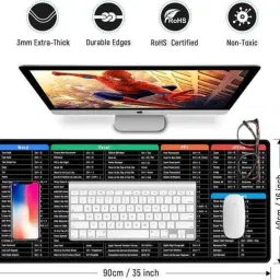 zeeog Large Black Mat Mouse Pad Keyboard with Shortcut Keys for PC, OS & Laptops Mousepad image 3