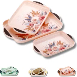 kitch cut Serving Tray Set of 3 Printed Design Material Glossy Finish Bpa Free Pink Tray image 2
