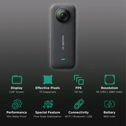 Insta360 X3 5.7K and 72MP 30 FPS Waterproof Action Camera with 360 Degree Horizon Lock (Black) image 2
