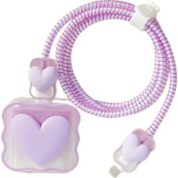 ZimniasO Charger Cover for iPhone 18W-20W Charger Adapter,Cute 3D Heart Design,USB Spiral Cable Protector-image-94