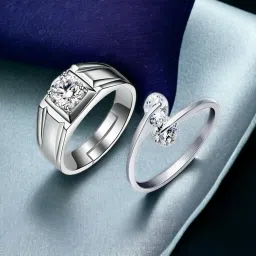 King & Queen Love Forever Adjustable Couple Rings Sterling Silver Swarovski Zirconia 24K White Gold Plated Ring-image-12