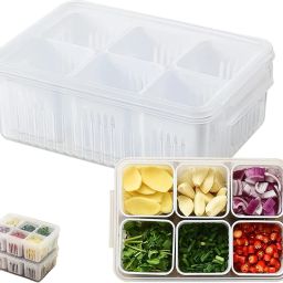 Plastic Transparent body Divided Food Serving Tray with Lids Fridge Storage Boxes Storage Basket-image-84