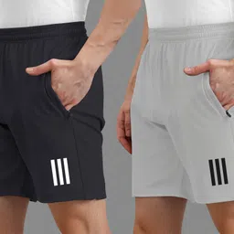 avolt Pack of 2 Solid Men Grey, Dark Grey Sports Shorts-picture-10