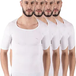 Pack of 4 Dollar Lehar Men Combed Cotton Round Neck With Sleeve Vest -Pack of 4- White Men Vest-image-42