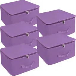 Mdali Storage Bags for Clothes,Saree with Zip Closure & Handle (Purple, Pack of 5) Polyester Laundry Bag-image-3